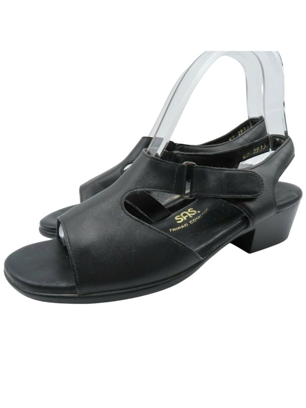 SAS Womens 7.5 Black Leather Tripad Comfort Block Heel Sandals San Antonio Shoes